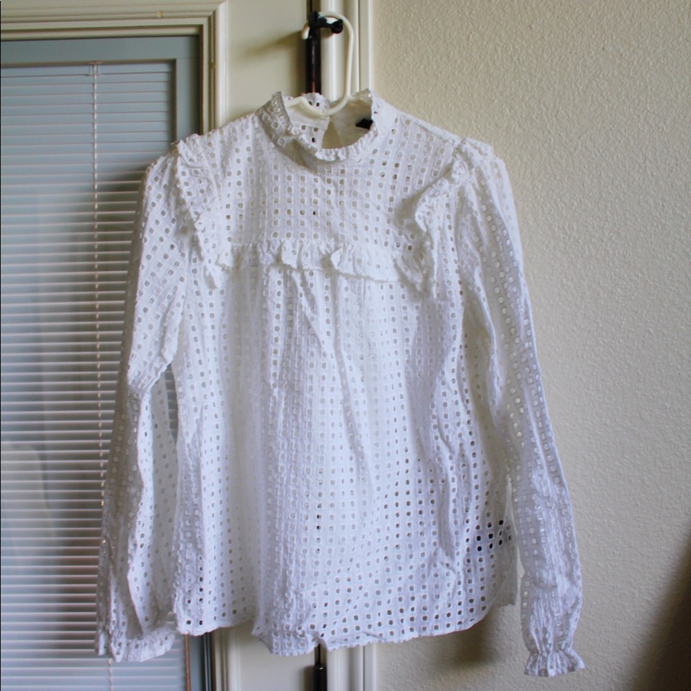 White Long Sleeve Ruffled Blouse